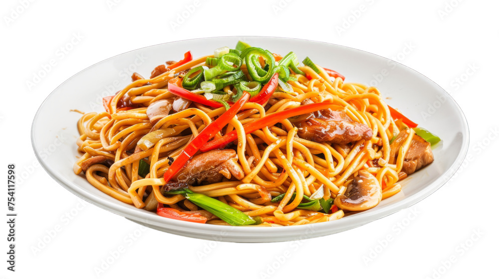 Chow Mein on isolated on transparent png background. Generative ai