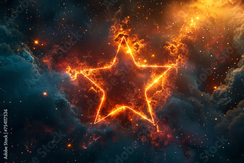 a star, in the style of neon, after effects, dark space, glow effect, spacecore, orange, tiktok © AI ARTS