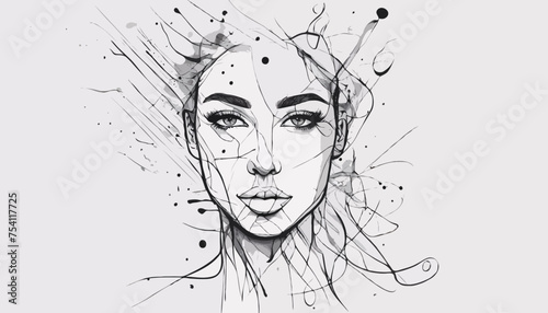 Schwarz - weiß Illustration eines minimalistischen Frauenkopfes. Vektor Zeichnung.