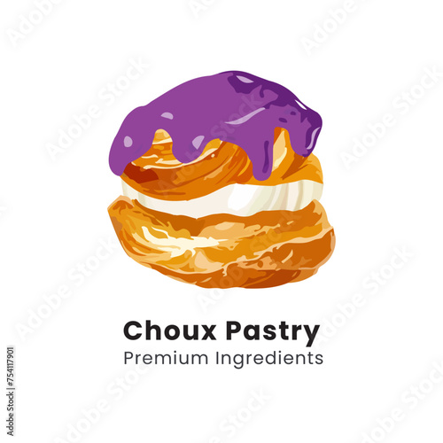 Hand drawn vector illustration of choux pastry cream puff dessert