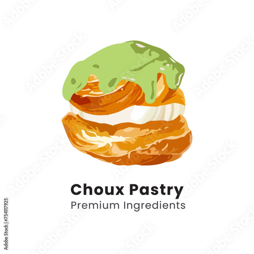 Hand drawn vector illustration of choux pastry cream puff dessert