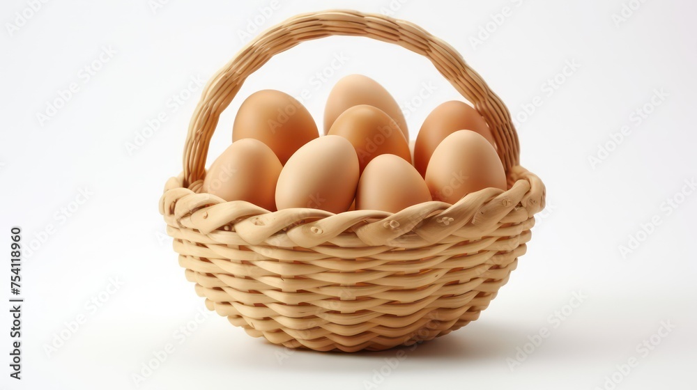 A Basket of Fresh Brown Eggs Isolated on a White Background A Basket of Fresh Brown Eggs Isolated on a White Background