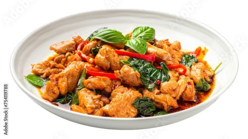Stir-Fried Chicken with Holy Basil on isolated on transparent png background. Generative ai