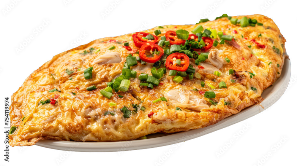 Thai-style Oyster Omelette on isolated on transparent png background. Generative ai Thai-style Oyster Omelette on isolated on transparent png background. Generative ai
