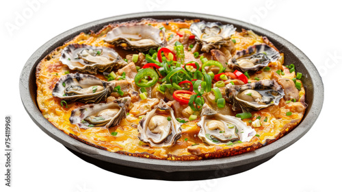 Thai-style Oyster Omelette on isolated on transparent png background. Generative ai