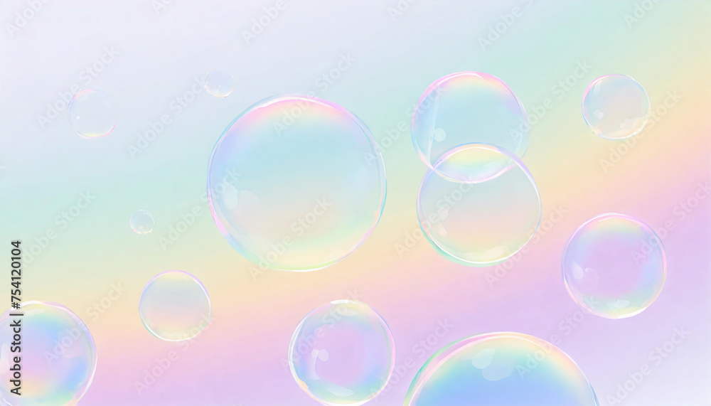 Flying soap bubbles on a pastel background, 3D art, colorful, concept art, warm colors