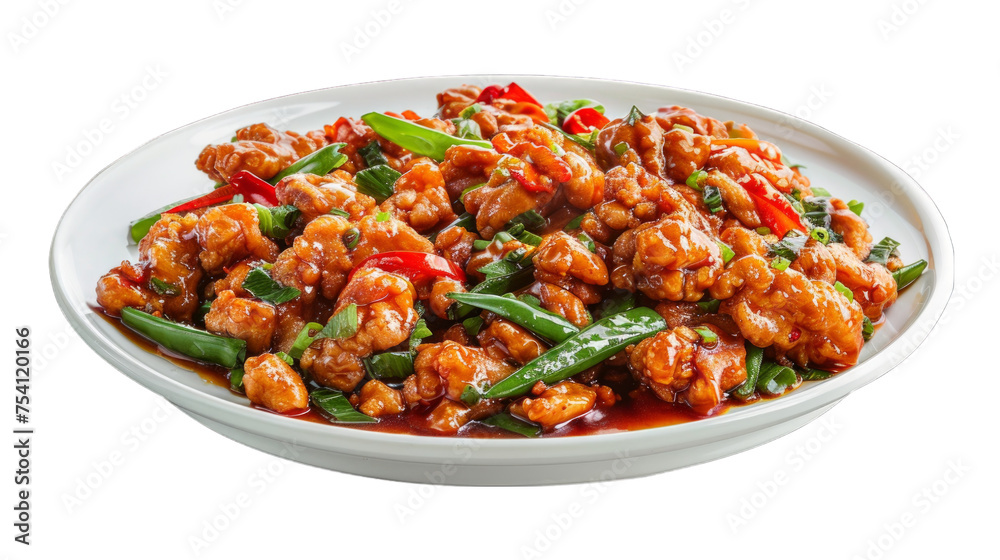 Stir-Fried Chicken with Ginger on isolated on transparent png background. Generative ai Stir-Fried Chicken with Ginger on isolated on transparent png background. Generative ai