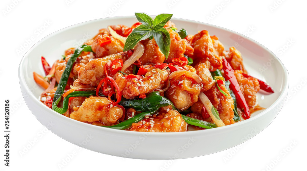 Stir-Fried Chicken with Ginger on isolated on transparent png background. Generative ai Stir-Fried Chicken with Ginger on isolated on transparent png background. Generative ai