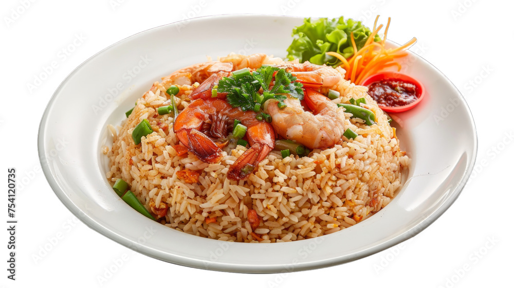 Shrimp Paste Fried Rice on isolated on transparent png background. Generative ai Shrimp Paste Fried Rice on isolated on transparent png background. Generative ai