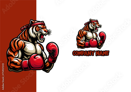 a tiger with boxing gloves and a boxing logo