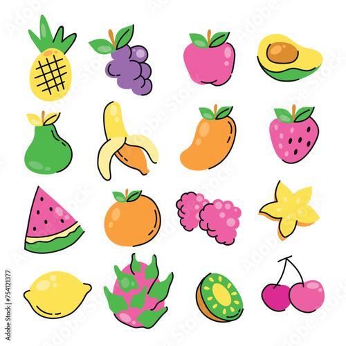Doodle hand drawn fruit set flat vector image