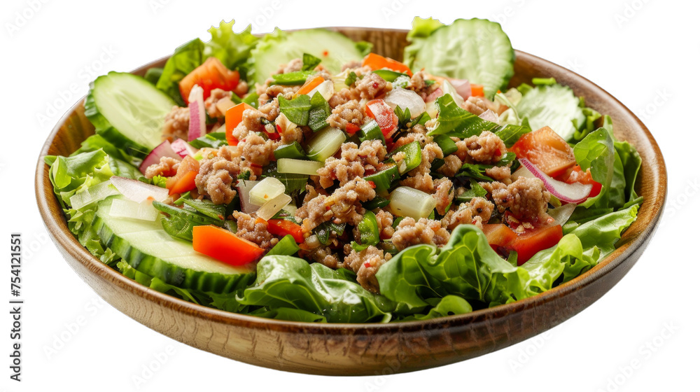 Minced Meat Salad (Larb) on isolated on transparent png background. Generative ai Minced Meat Salad (Larb) on isolated on transparent png background. Generative ai