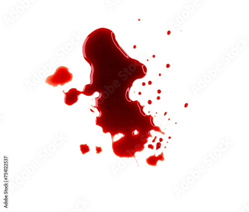 Real blood with drops, spray, splashes as texture isolated on white, clipping path, PNG