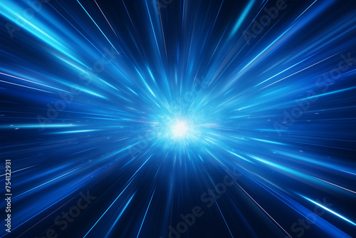 Light speed, hyperspace, space warp background, in blue