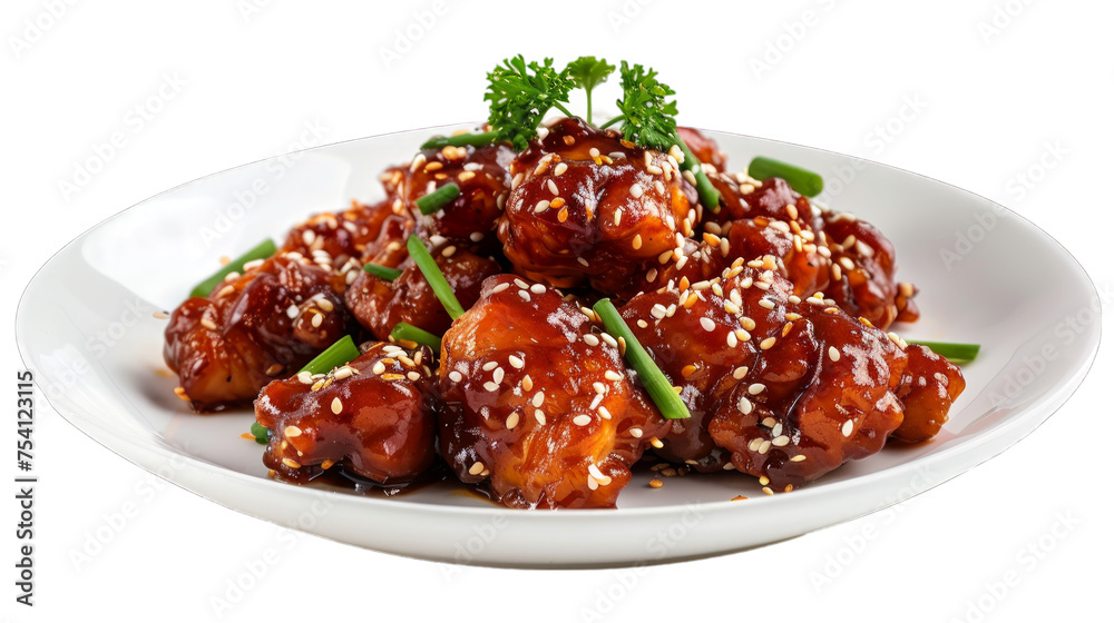 Sesame chicken on isolated on transparent png background. Generative ai Sesame chicken on isolated on transparent png background. Generative ai