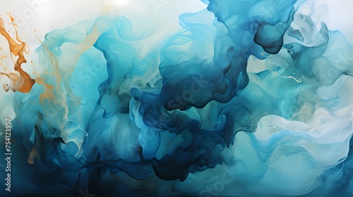Intense clash of celestial blue and ethereal teal liquids, producing a dramatic and visually intense abstract scene