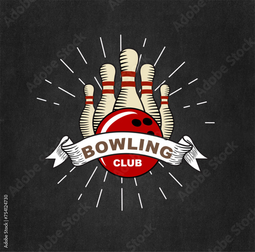 bowling club logo design with sunburst sketch  chalkboard