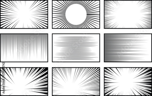 Comic book, manga or anime speed lines, zoom and motion effects, Comic book speed horizontal line cover speed texture action ray explosion hero drawing cartoon vector set © sukumarbd4