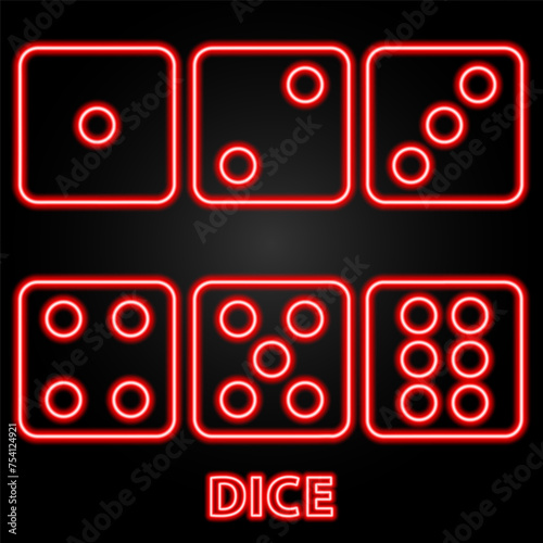 dice neon sign, modern glowing banner design, colorful modern design trend on black background. Vector illustration.