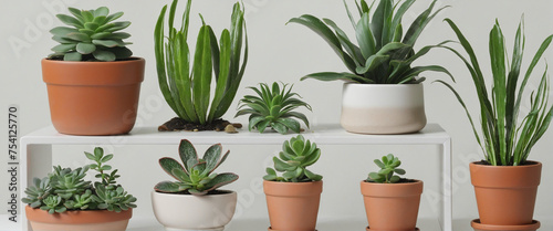 collection of succulents in various pots isolated on a transparent background