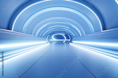 Futuristic Blue Tunnel with Bright Light Illumination
