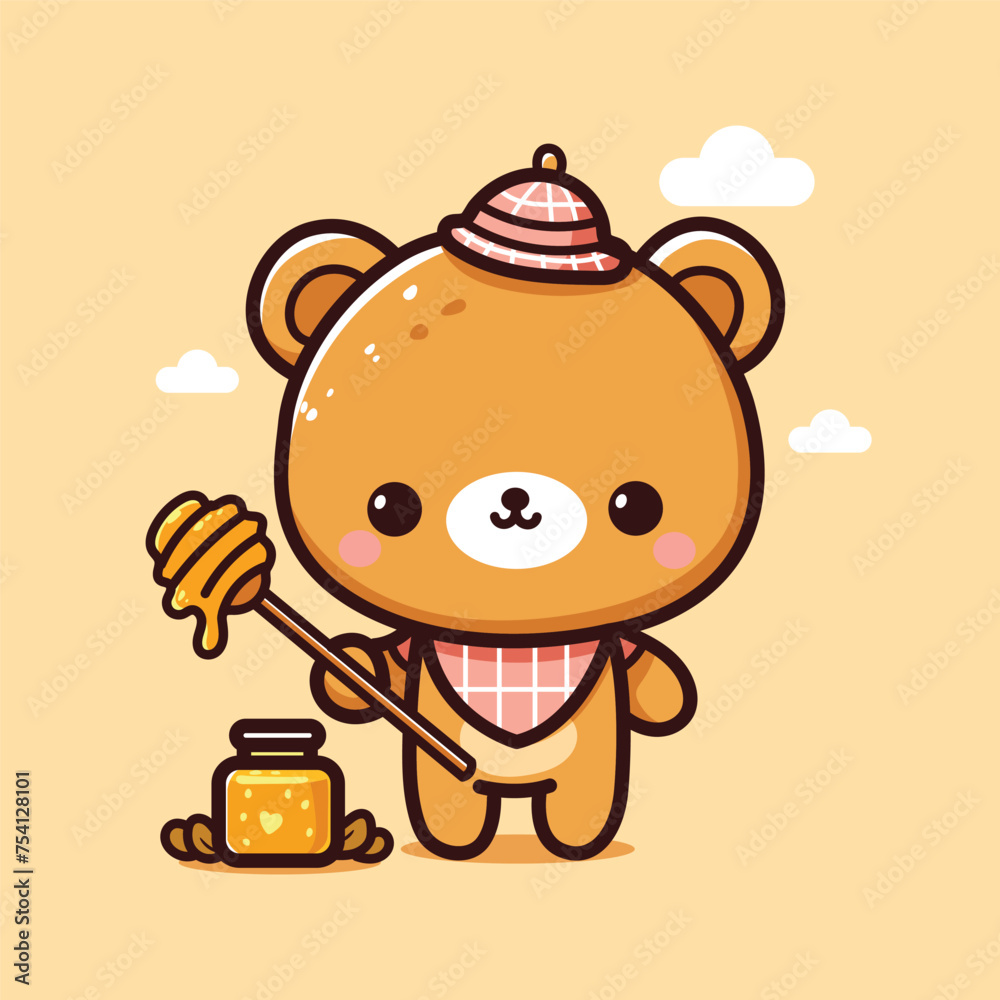 Obraz premium cute vector design illustration of a bear carrying honey