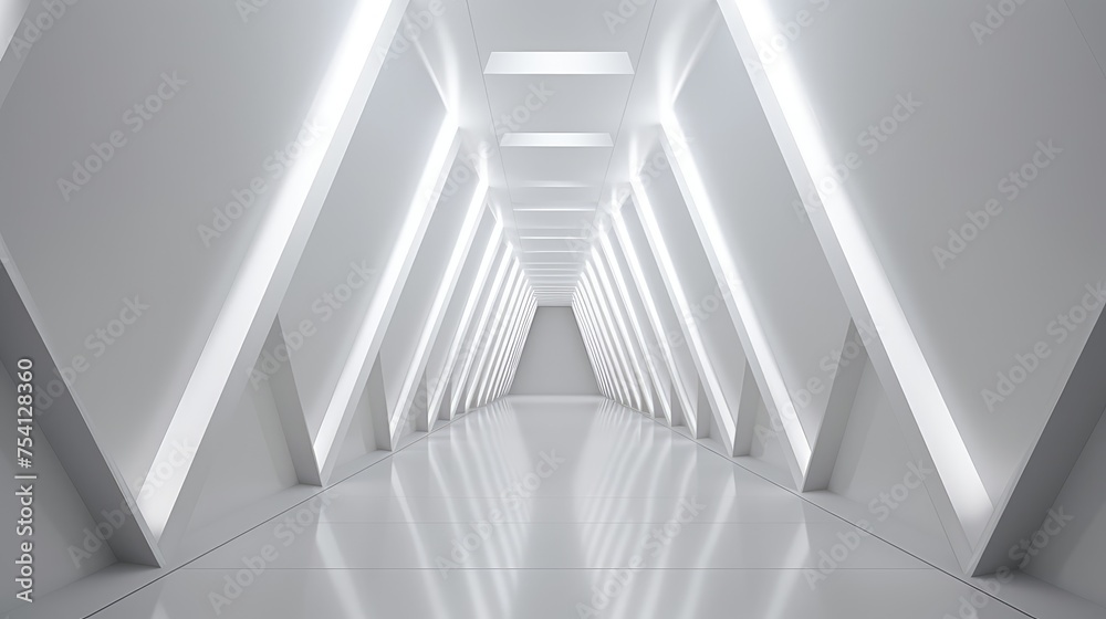 Obraz premium Futuristic White Corridor in Modern Architecture