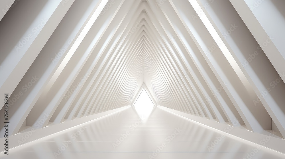 Futuristic White Corridor With Geometric Design Futuristic White Corridor With Geometric Design