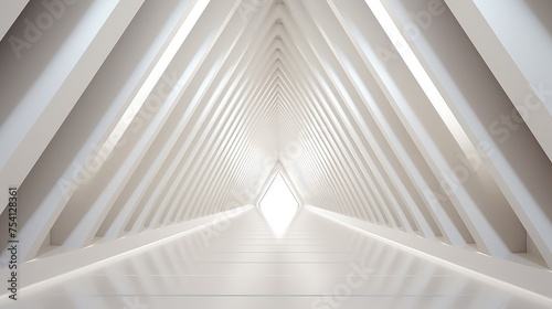 Futuristic White Corridor With Geometric Design © evening_tao