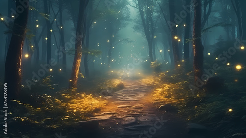 A magical and mysterious atmosphere like a fairy tale  the leaves are bathed in a dreamy light