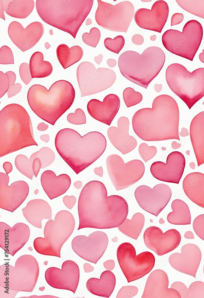 pink watercolor painted hearts vintage illustration isolated on a transparent background