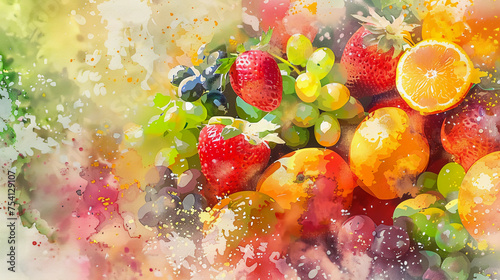 Fruits Watercolor abstract background  3D fruits decorative painted artificial surface  Kitchen decorative photo  Generative AI. 