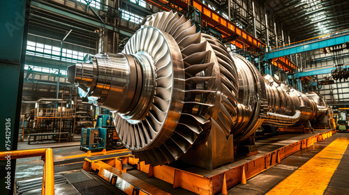 Large Jet Engine Positioned in Factory Workshop