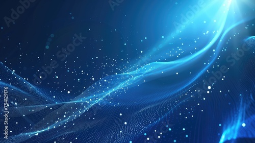 Futuristic Blue Particle Waves Technology Background © evening_tao