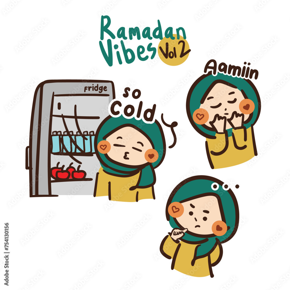 Cute illustration of little girl fasting in ramadan set, puasa vibes Cute illustration of little girl fasting in ramadan set, puasa vibes