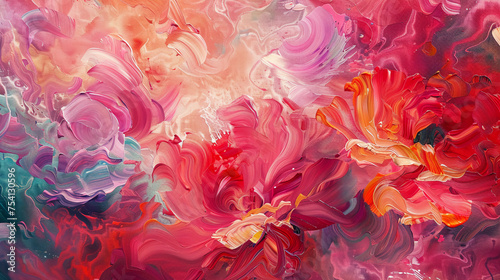 Fluid abstract expressionism  blooming flowers  Aesthetics colorful floral inspirational tenderness illustration  oil paint  Wall decorative photo  Generated AI.