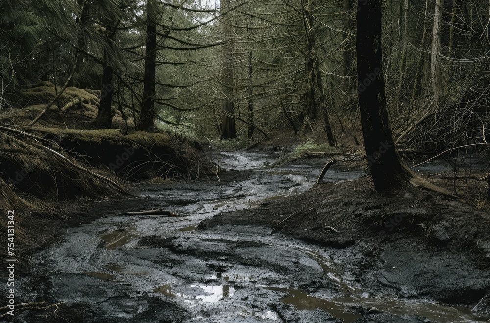 Fototapeta premium Serene Muddy Stream Winding Through Forest