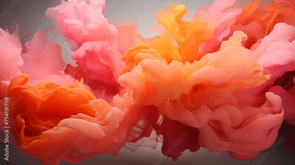 Electric pink and radiant orange liquids colliding with explosive energy, forming a dynamic and intense abstract display