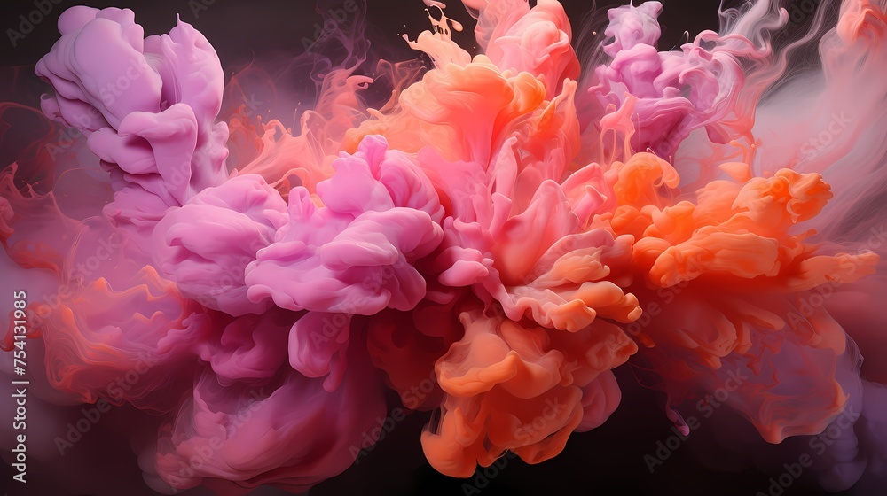 Electric pink and radiant orange liquids colliding with explosive energy, forming a dynamic and intense abstract display