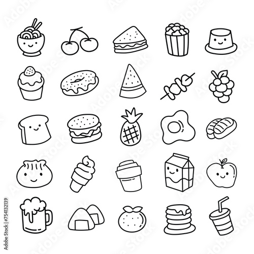 doodle set kawaii cute food illustration