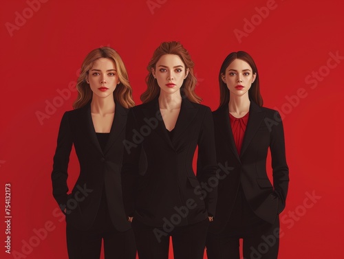 Women in Suits Red Background photo