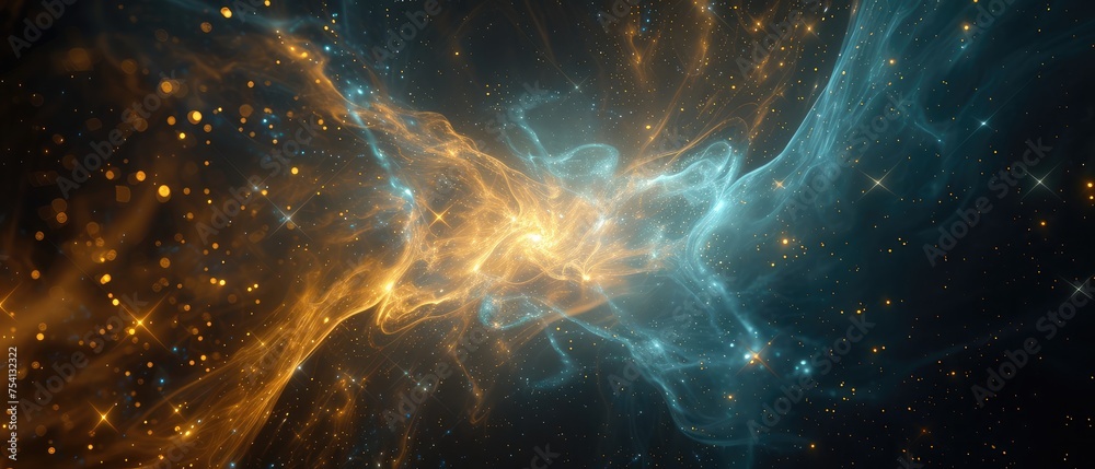 Abstract Golden Energy Flow in Space Background Abstract Golden Energy Flow in Space Background