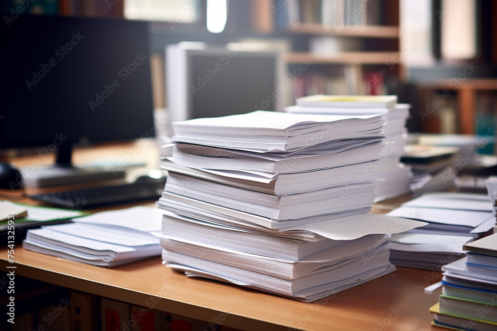 Stack of documents with pc lying on the office desk Stack of documents with pc lying on the office desk