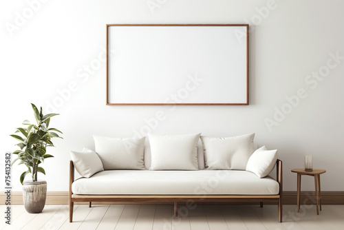 big empty frame wall art in living room mock up.