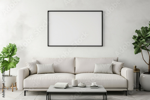 big empty frame wall art in living room mock up.