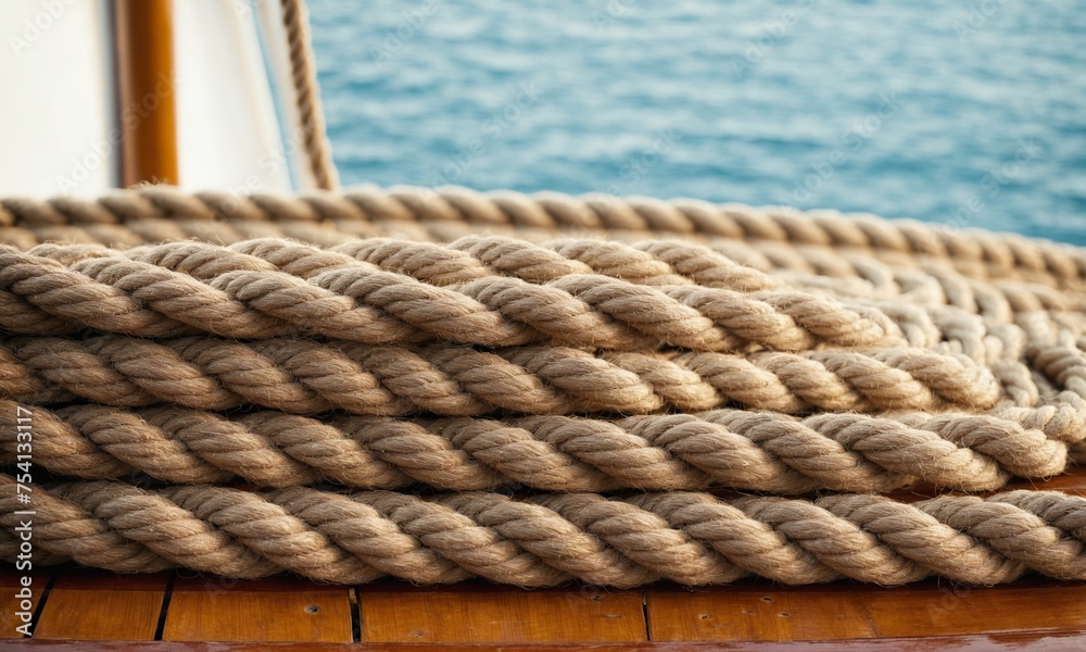 Rope on a sailboat, close-up. Nautical background