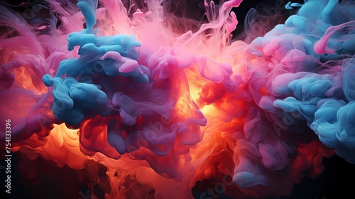 Electric pink and ethereal teal liquids colliding with explosive force, producing a mesmerizing and intense abstract scene