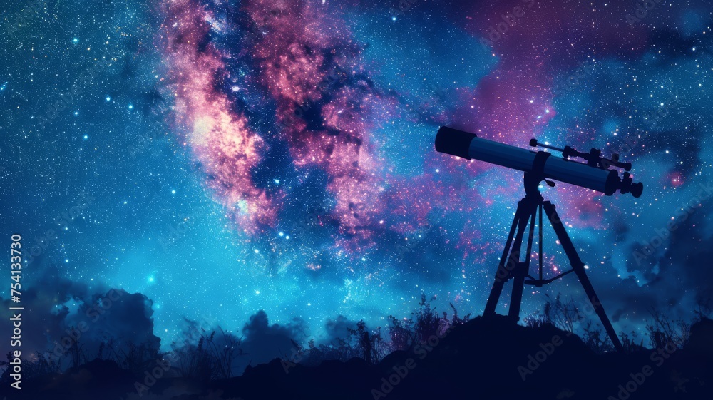 Astral observation with a telescope against a galaxy-kissed night sky Astral observation with a telescope against a galaxy-kissed night sky
