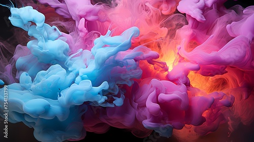 Electric pink and ethereal teal liquids colliding with explosive force, producing a mesmerizing and intense abstract scene