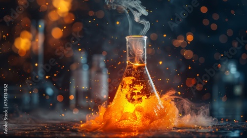 Vivid depiction of a chemical reaction in a beaker photo